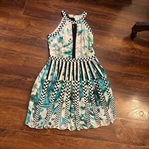 Parker Womens Arsty Boho  Zip Keyhole Halter Fit/Flare Dress Sz M  100% Silk